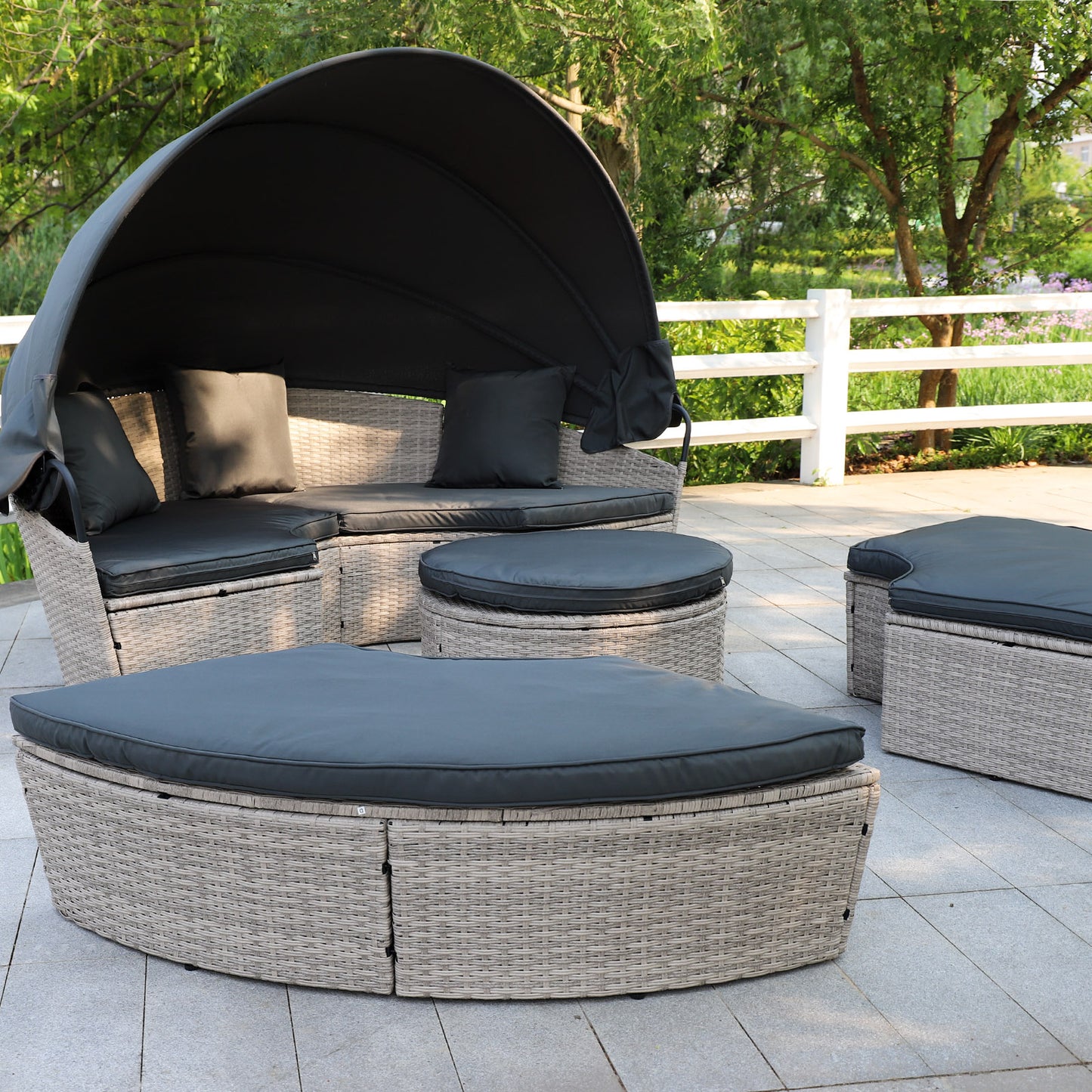 Polyrattan XL Ø 210 cm Sonneninsel mit faltbarem Sonnendach