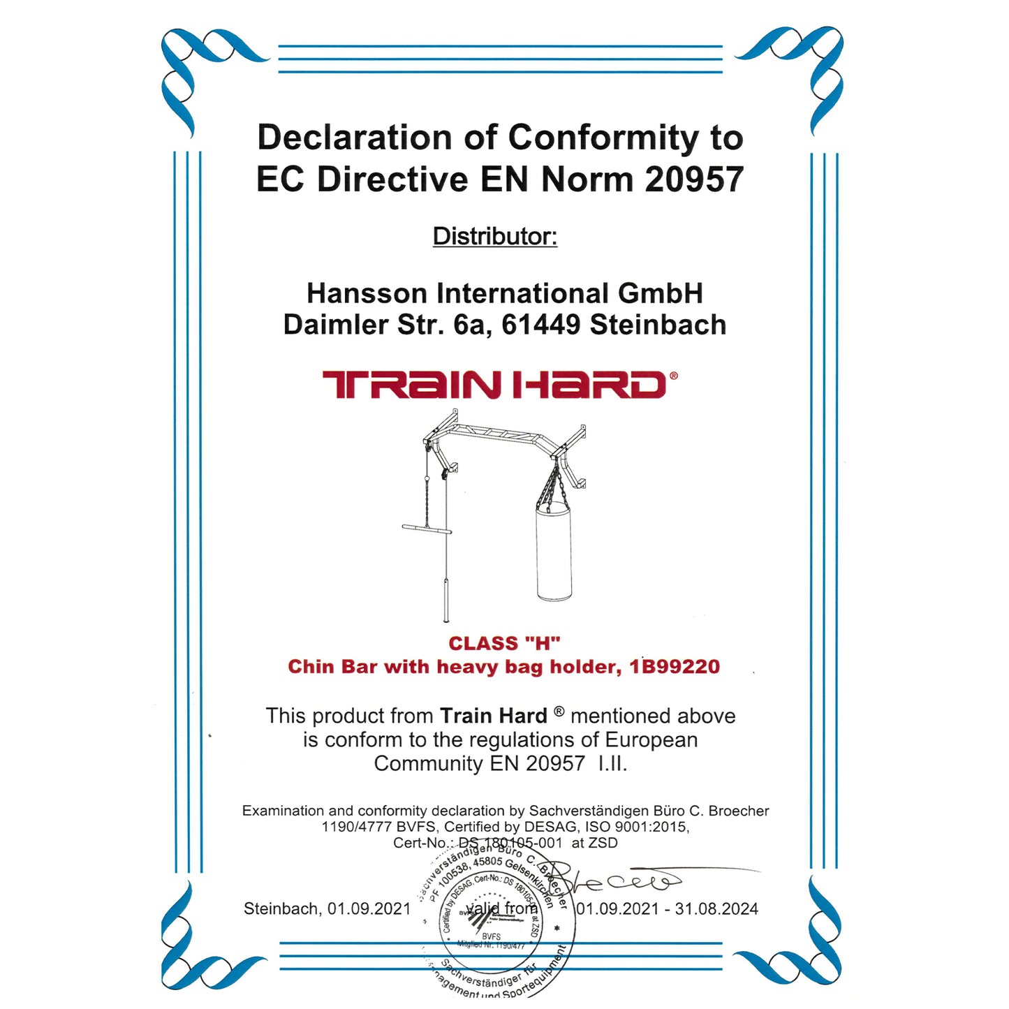 Train Hard® 1B0992XX Boxsackhalterung mit Klimmzugstange und Latzug Zertifikat