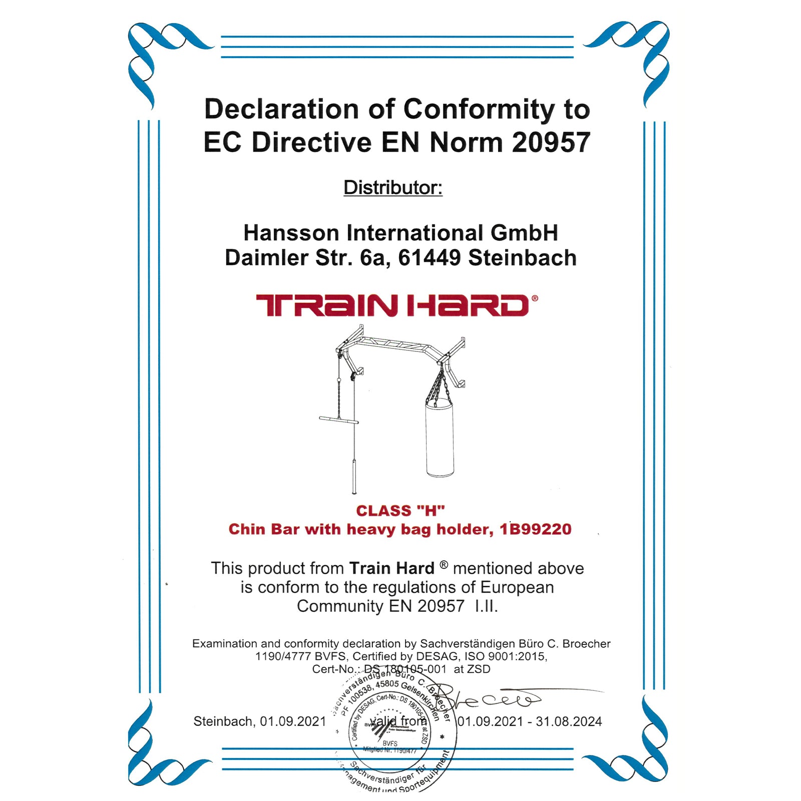 Train Hard® 1B0992XX Boxsackhalterung mit Klimmzugstange und Latzug Zertifikat