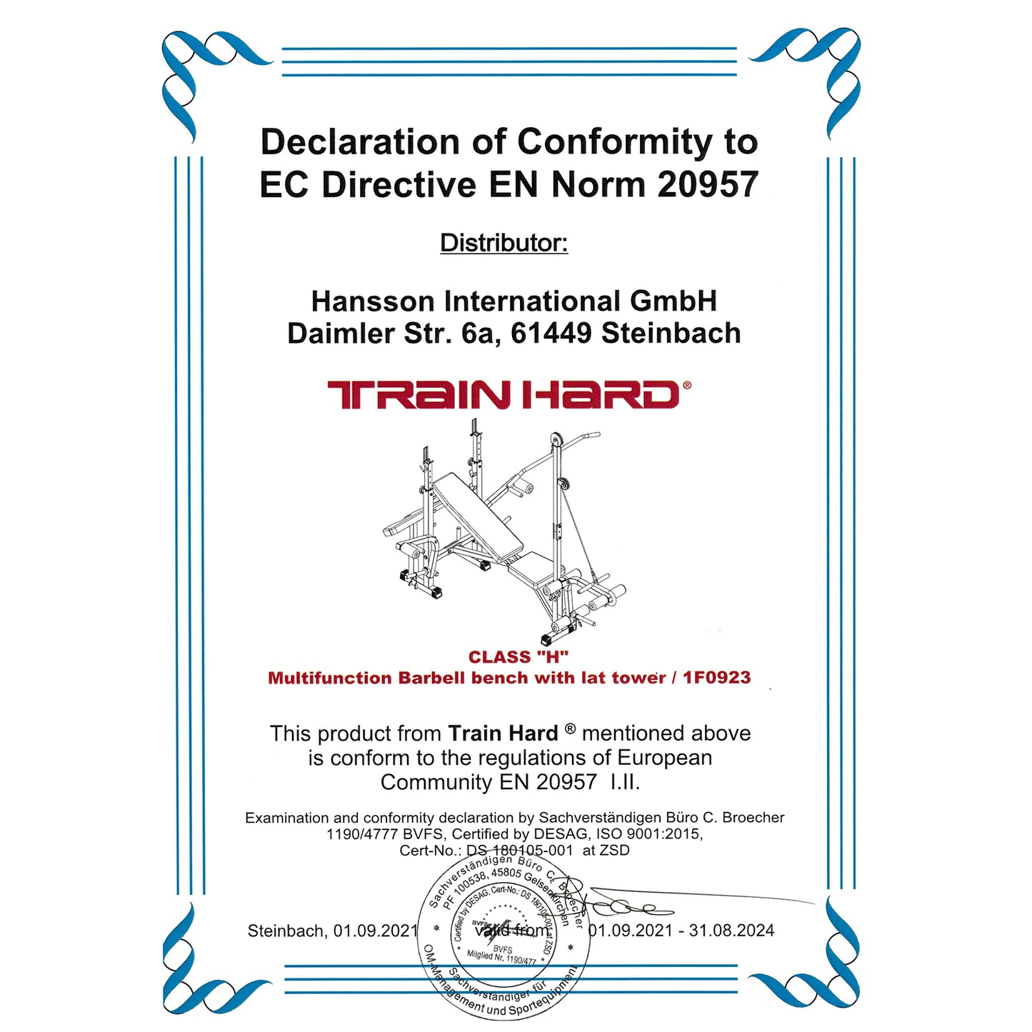 Train Hard® 1F09230B900 Kraftstation Megaset Zertifikat