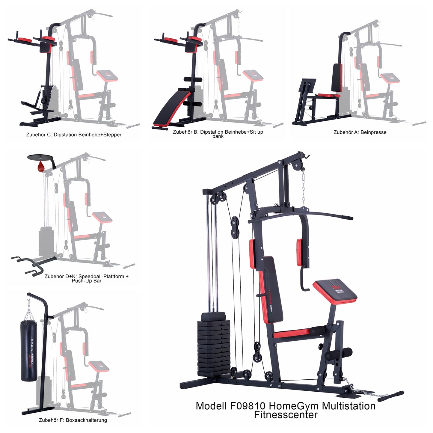 Train Hard® Basiseinheit 1F09810 Detailansicht mit unterschiedlichen Zubehör und Varianten