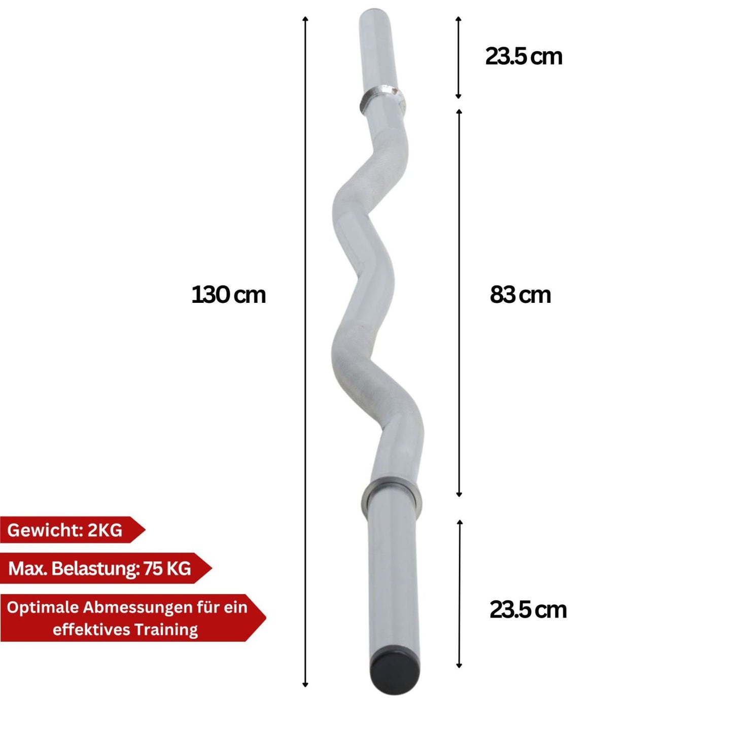 Train Hard® 1F12740 Curlhantelstange mit Maßangabe