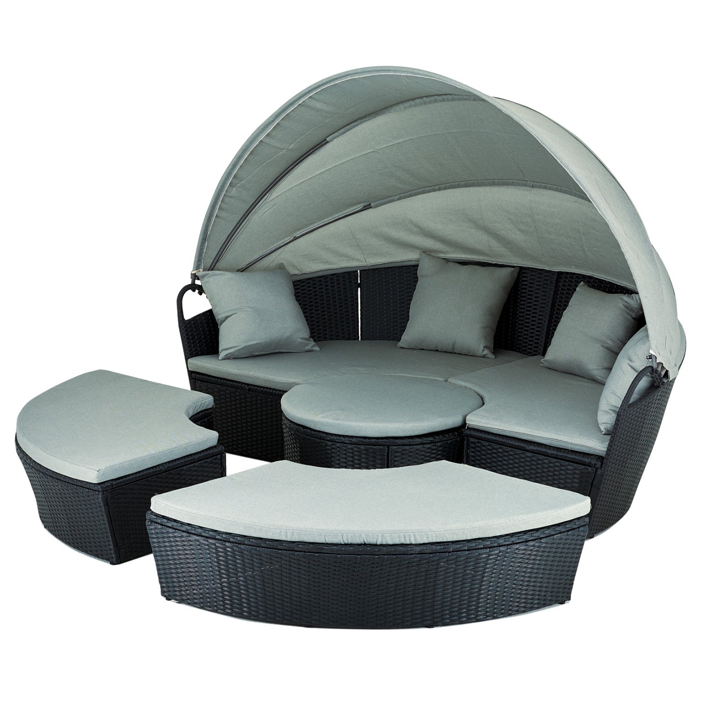 Polyrattan XL Ø 210 cm Sonneninsel mit faltbarem Sonnendach