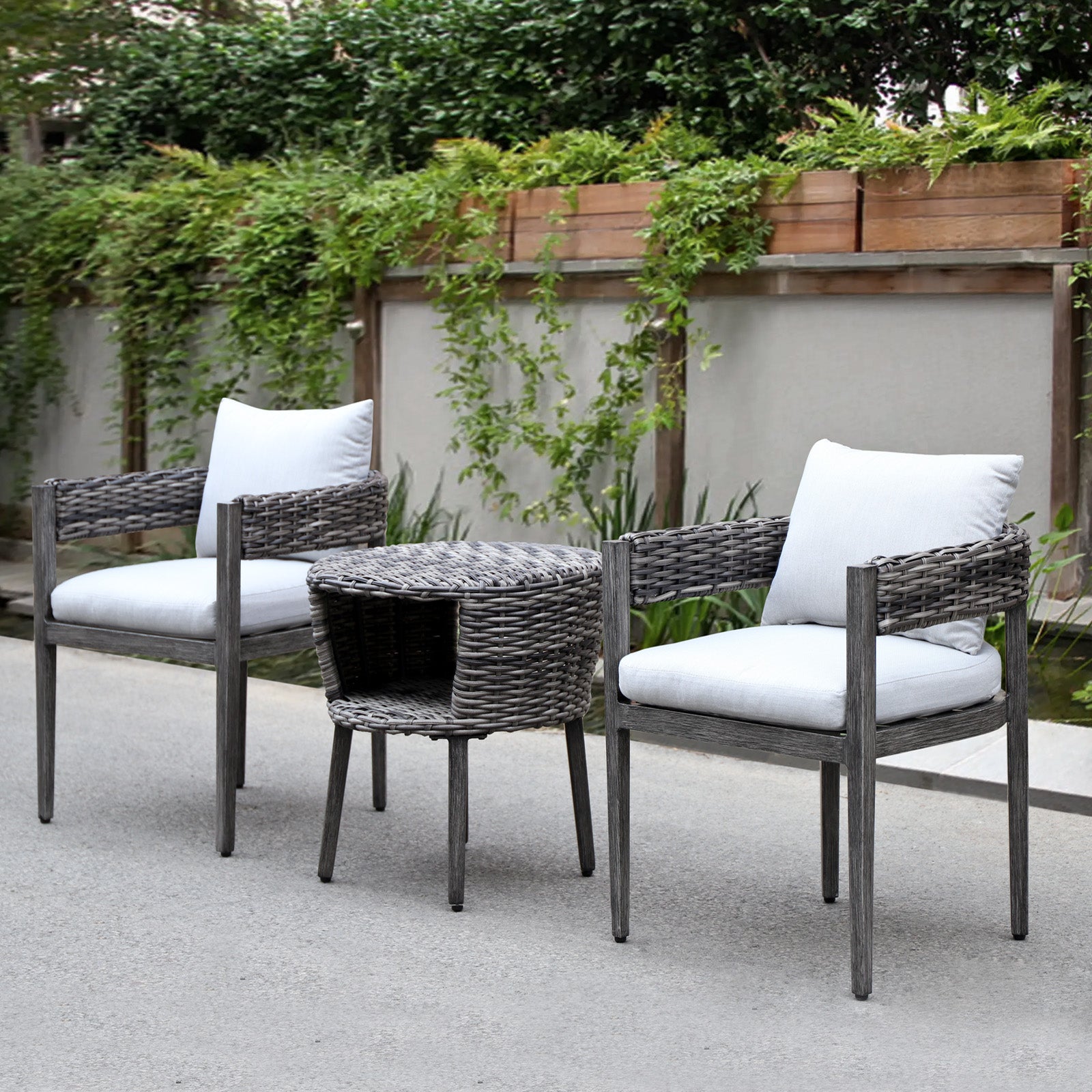 Polyrattan Designer Tisch & Stühle-Set Tasman Weiß – 2 Stühle + Beistelltisch kaufen –