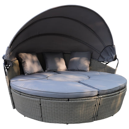 Polyrattan XL Ø 210 cm Sonneninsel mit faltbarem Sonnendach