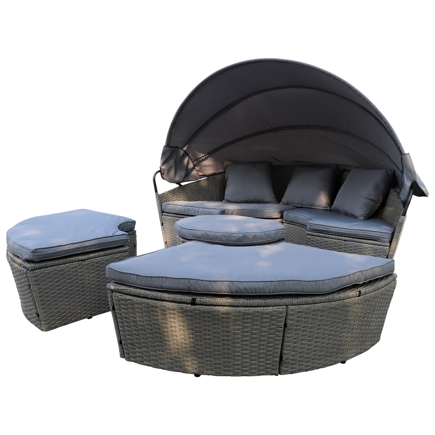 Polyrattan XL Ø 210 cm Sonneninsel mit faltbarem Sonnendach