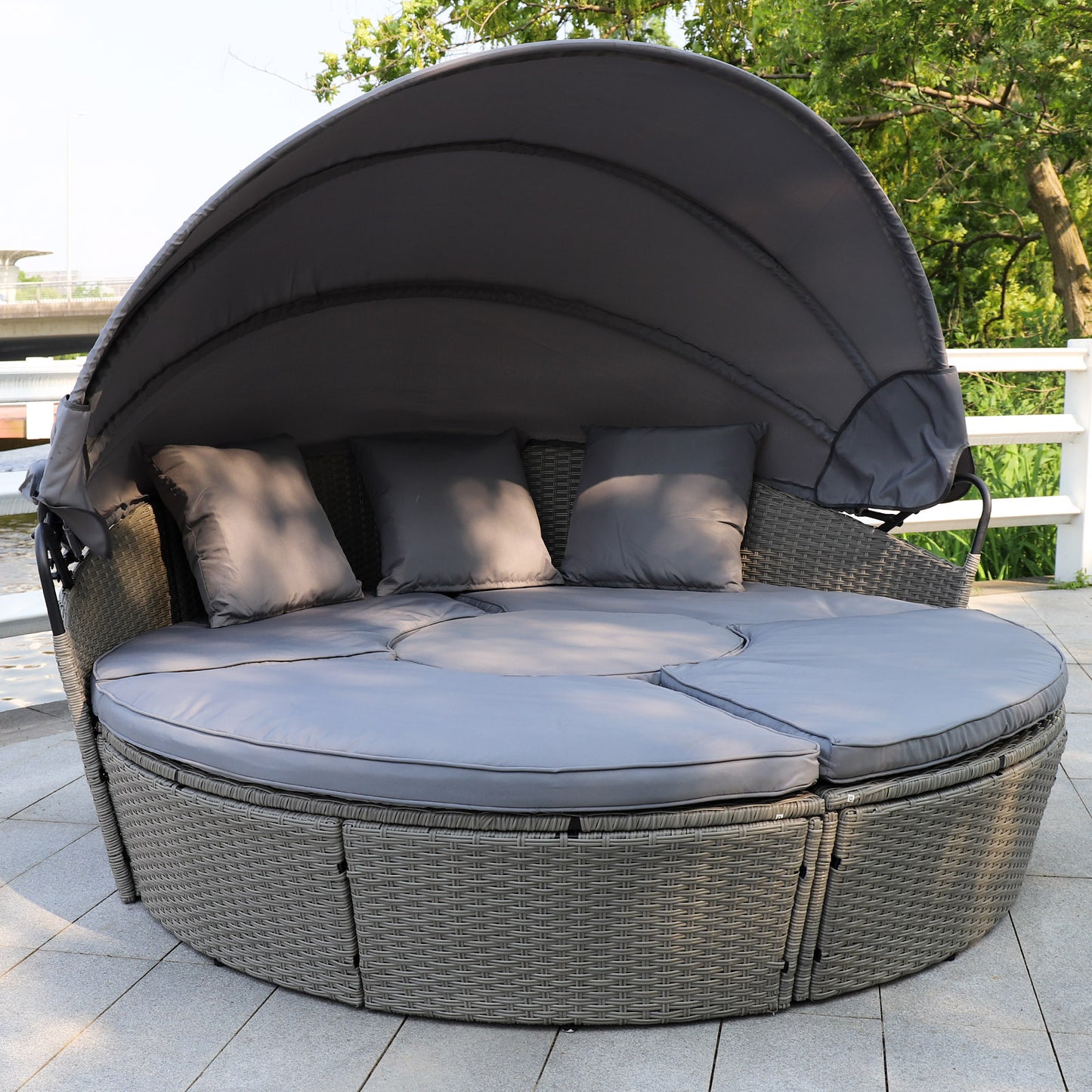 Polyrattan XL Ø 210 cm Sonneninsel mit faltbarem Sonnendach