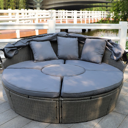 Polyrattan XL Ø 210 cm Sonneninsel mit faltbarem Sonnendach