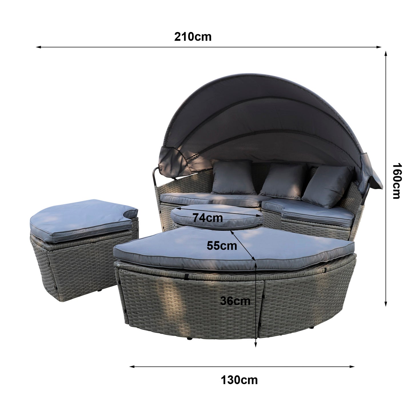 Polyrattan XL Ø 210 cm Sonneninsel mit faltbarem Sonnendach