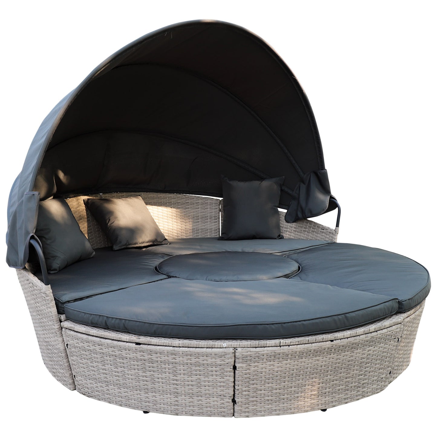 Polyrattan XL Ø 210 cm Sonneninsel mit faltbarem Sonnendach