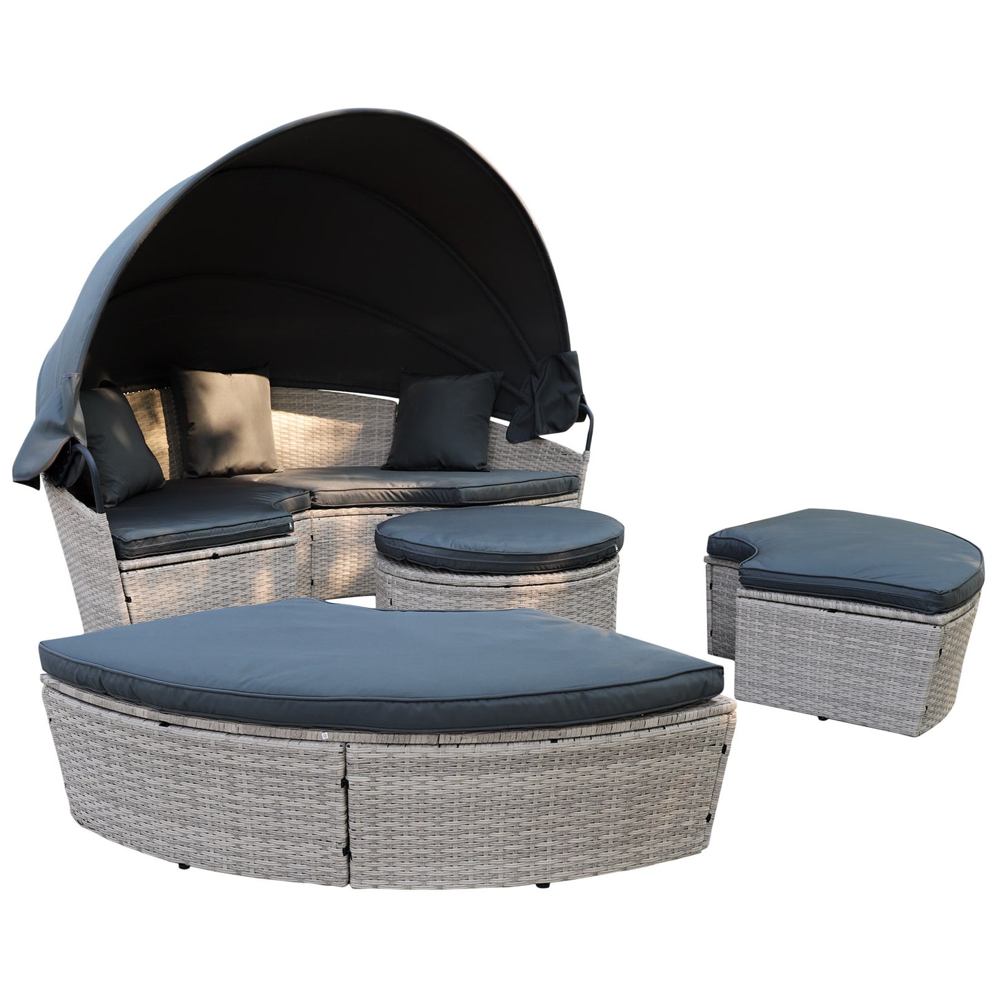 Polyrattan XL Ø 210 cm Sonneninsel mit faltbarem Sonnendach