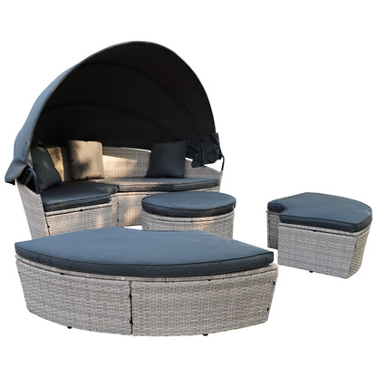 Polyrattan XL Ø 210 cm Sonneninsel mit faltbarem Sonnendach