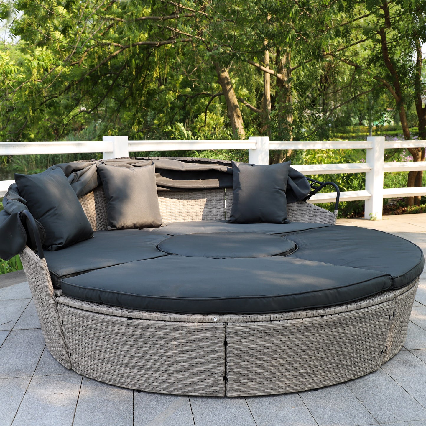 Polyrattan XL Ø 210 cm Sonneninsel mit faltbarem Sonnendach