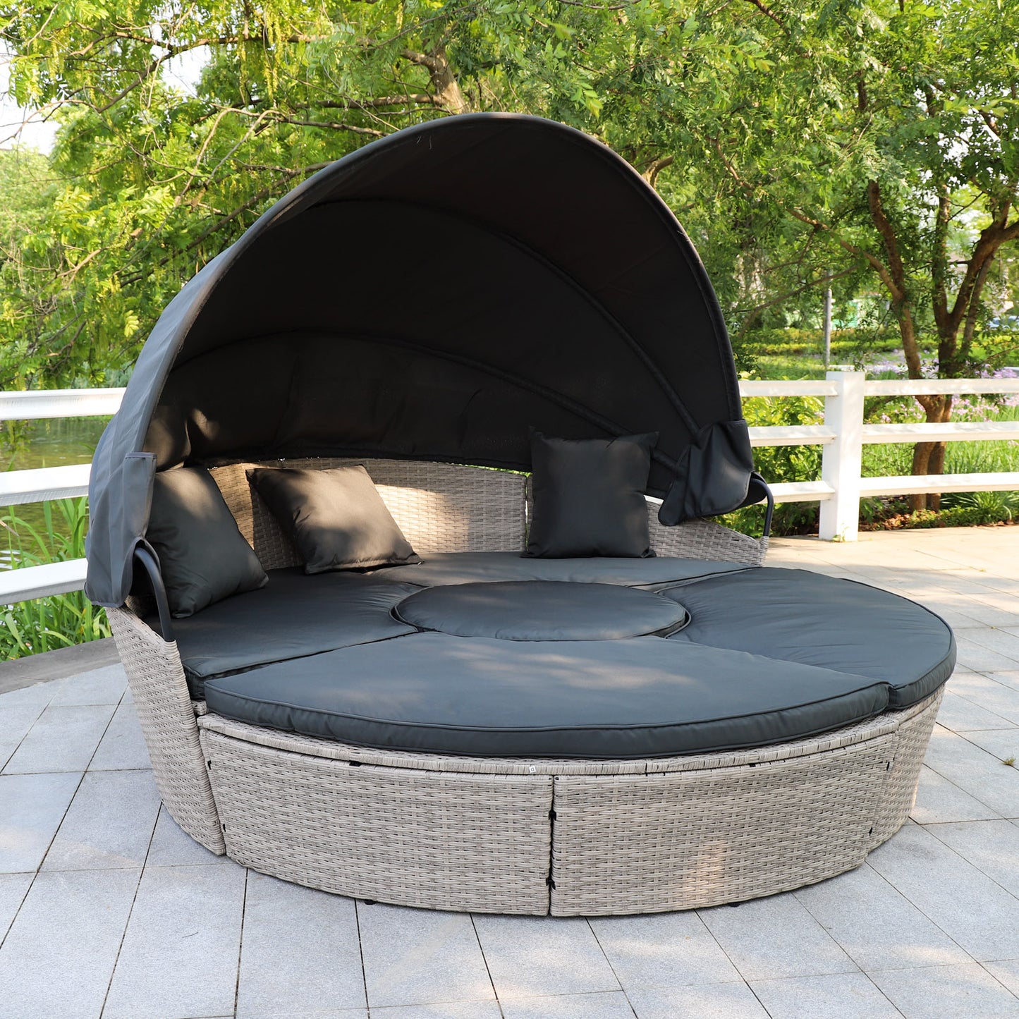 Polyrattan XL Ø 210 cm Sonneninsel mit faltbarem Sonnendach