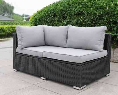 Polyrattan Gartenmöbelset mit 4 Sitzen mit Einzelsitz, Hocker, Tisch mit Glasplatte