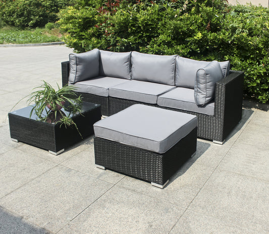 Gartenmöbel-Set Poly Rattan Garnitur 3 Sitzplätze + Hocker + Tisch