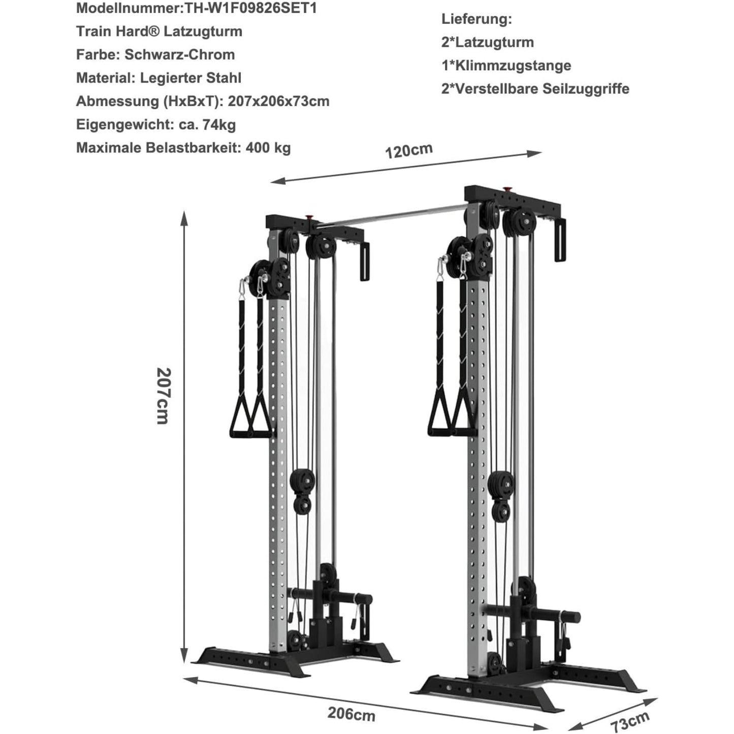 Train Hard® Doppelt-Latzugturm 1F09826SET, Multi Kabelzuganlage
