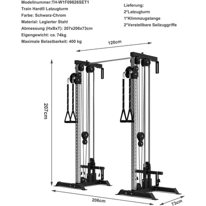 Train Hard® Doppelt-Latzugturm 1F09826SET, Multi Kabelzuganlage