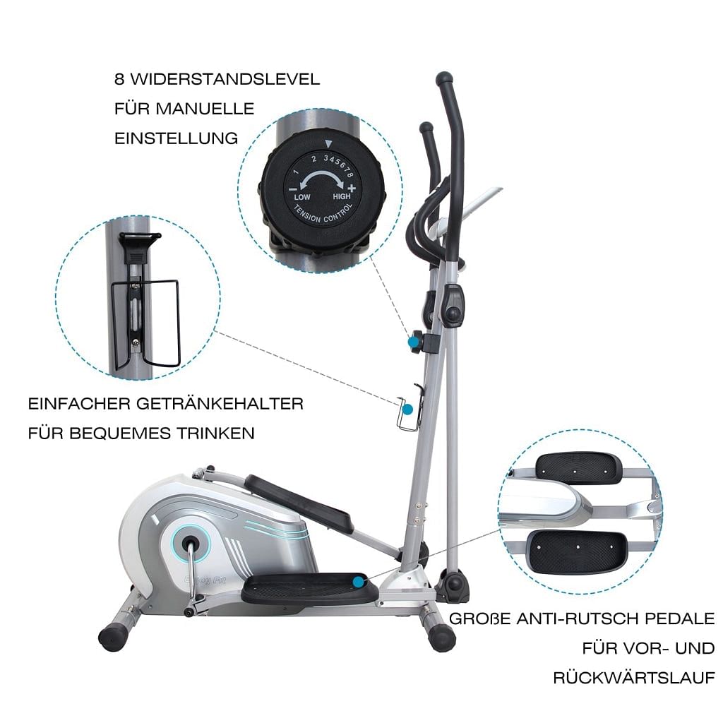 F330 Crosstrainer Detailansicht mit Infopunkten Seitenasicht