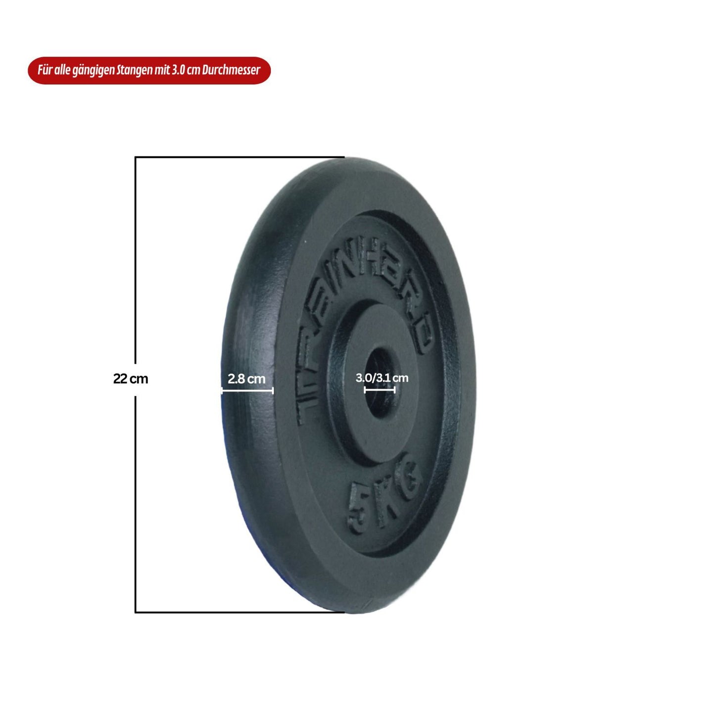 Hantelscheiben aus Gusseisen mit 30 mm Ldm, 2 x 5 Kg