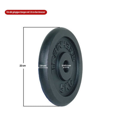 Hantelscheiben aus Gusseisen mit 30 mm Ldm, 2 x 5 Kg