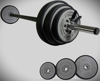 TrainHard Hantelset mit federgeschlossenen Langhantelstange von 140 cm, inklusive 6 Hantelscheiben