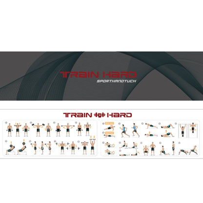 TrainHard Sporthandtuch Duschtuch mit Umschlag und Trainingsposter