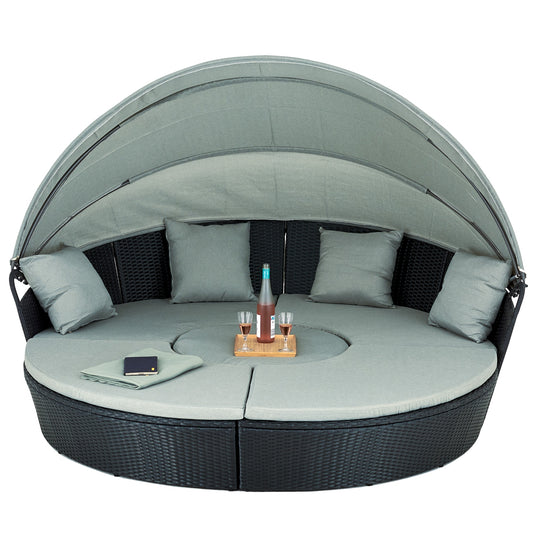 Polyrattan XL Ø 210 cm Sonneninsel mit faltbarem Sonnendach