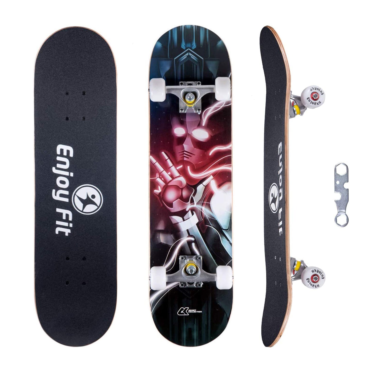 Skateboard 80 x 20 cm, ABEC-7 Kugellager, 9-lagigem Ahornholz