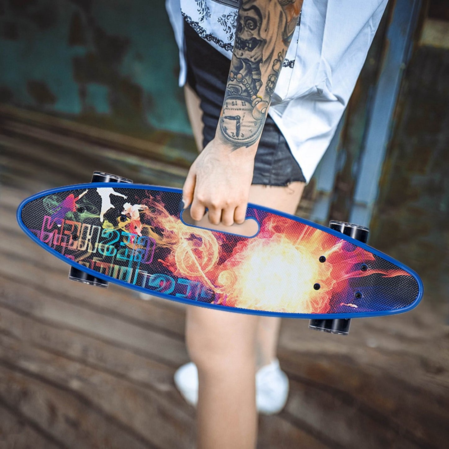 Retro Skateboard mit LED Leuchtrollen