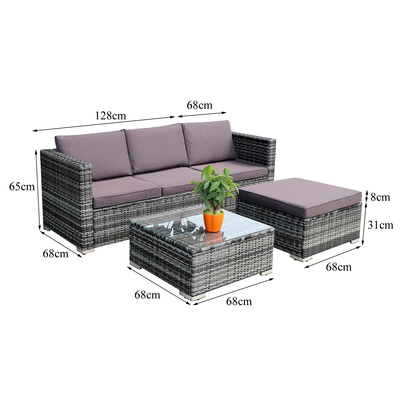 Rattan Gartenmöbel mit Abmessungen