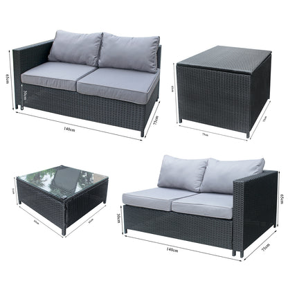 Vormontierte Polyrattan Lounge Sitzgruppen-Garnitur, 4 Sitze, inkl. Kissenbox und Kaffeetisch