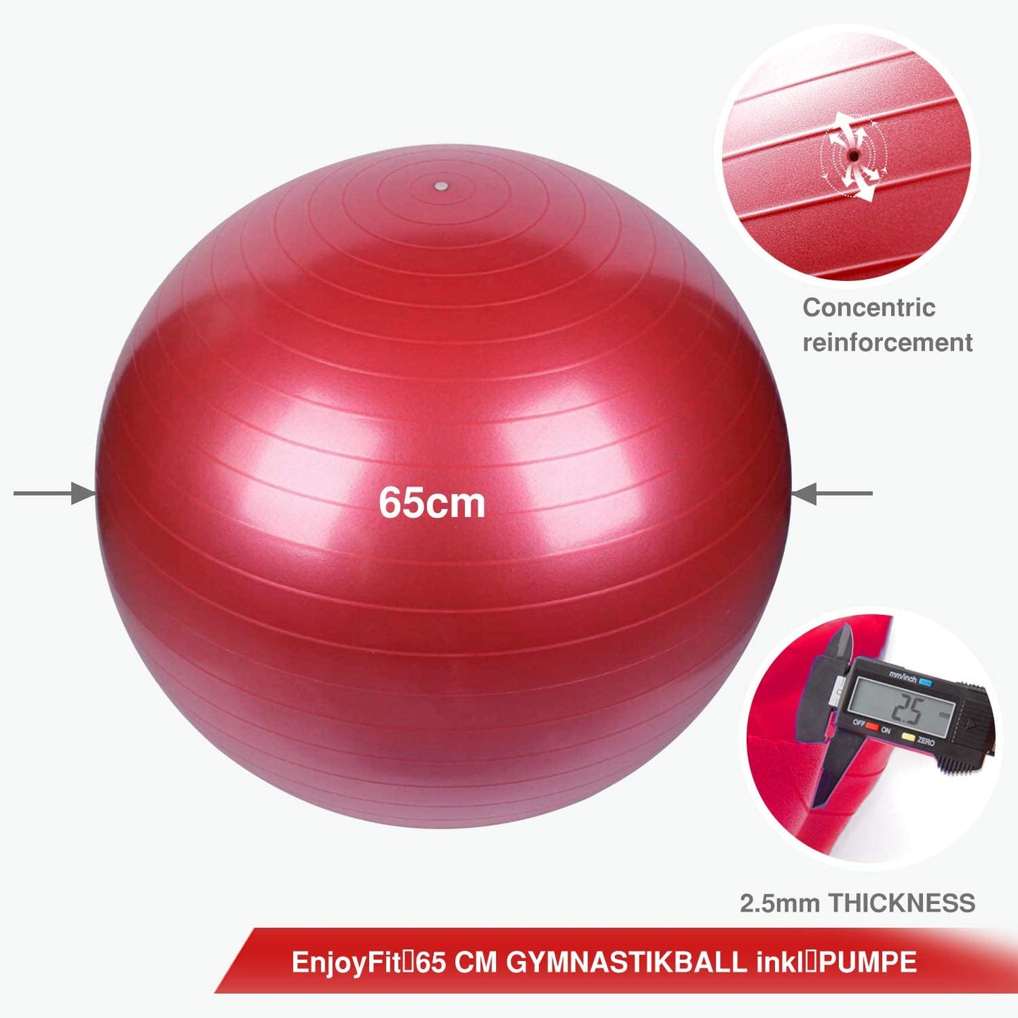 B-Ware: Gymnastikball Sitzball mit Handpumpe, 65cm, Anti-Burst belastbar bis 500kg