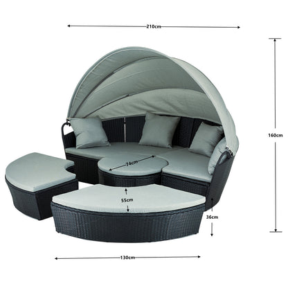 Polyrattan XL Ø 210 cm Sonneninsel mit faltbarem Sonnendach