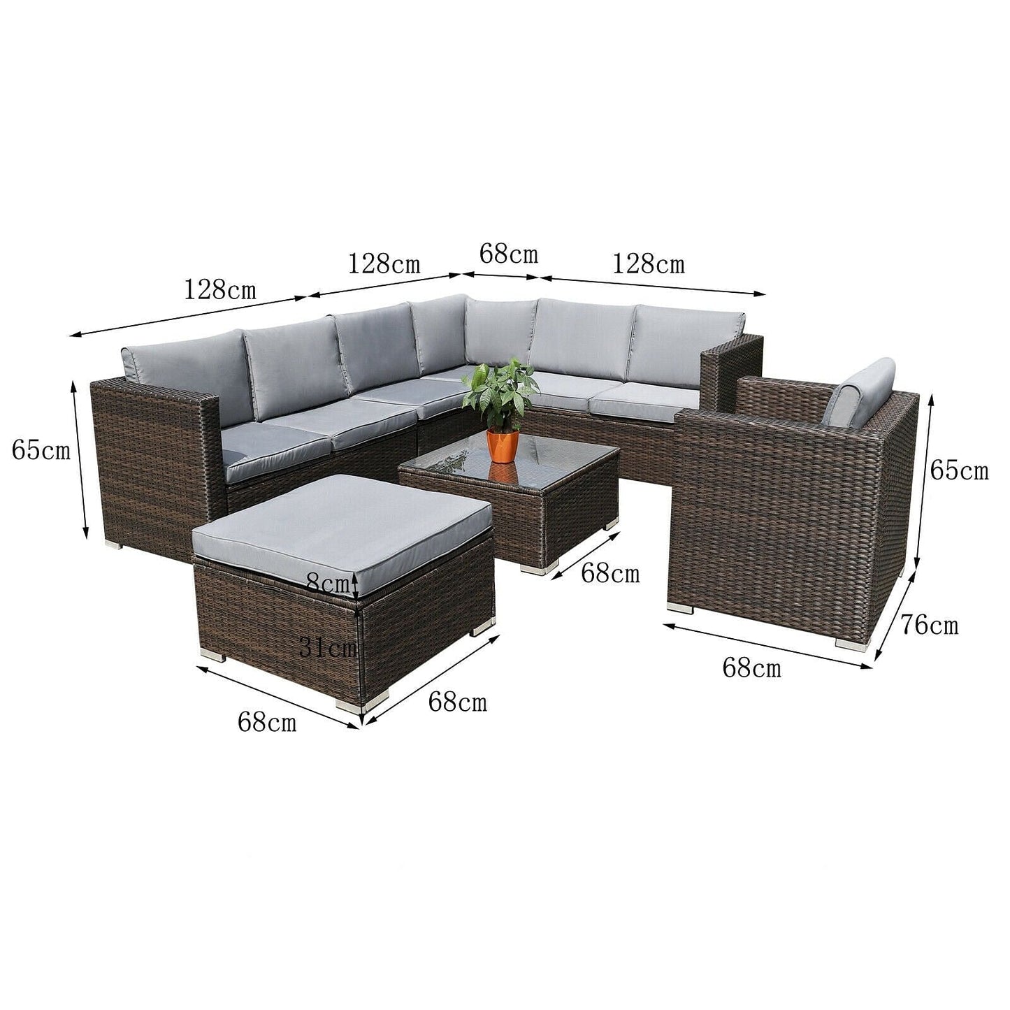 Polyrattan Lounge Sitzgruppe für 7-8 Personen im Set